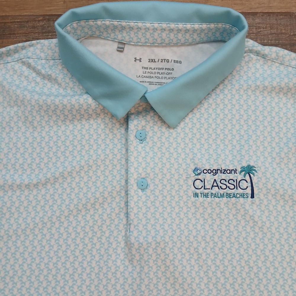 Under Armour Polo Mens 2XL XXL Blue AOP Golf Cognizant Classic Palm Beaches Flex